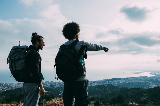 Two friends hiking together