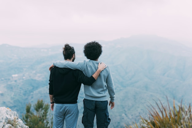 Two friends in mountains