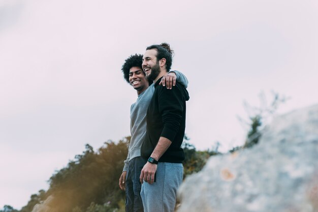 Two friends in mountains