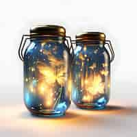 Free photo two glass jars with butterflies on a white background 3d rendering