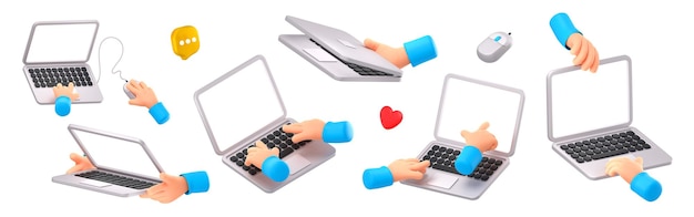 Free photo two hands hold laptop computer with blank screen