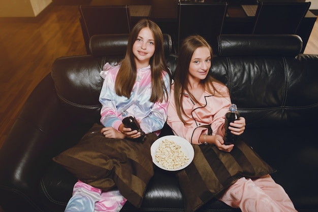 Two little girls in a cute pajamas