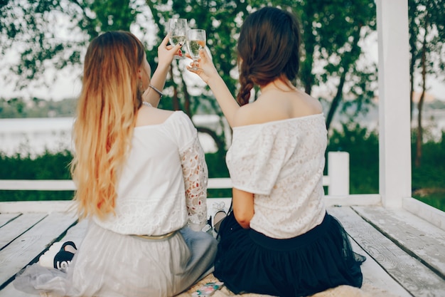 Free photo two pretty girls in a summer park