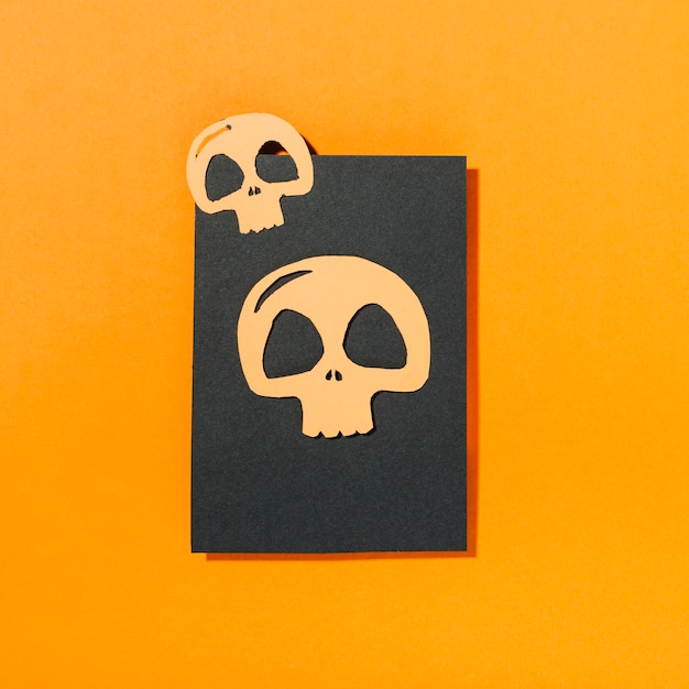 Free photo two skulls laid on piece of black paper