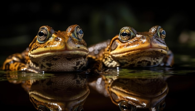 Free Photo two toads sitting in wet green swamp generated by ai