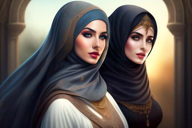 Free photo two women in hijab and one wearing a hijab