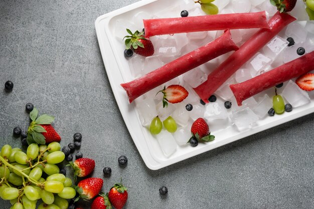 Typical brazilian freezies with fruits still life