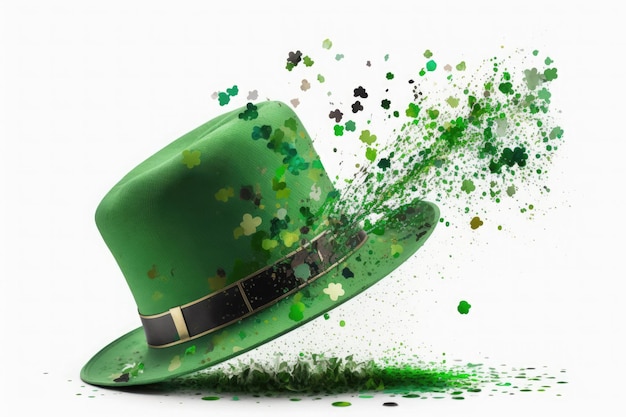 Free photo typical green saint patrick39s hat with confetti explosion on white background ai generative