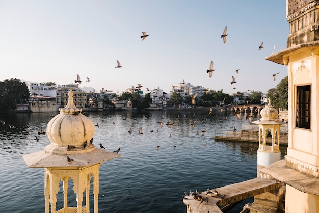 Free photo udaipur city view from a hotel balcony in rajasthan, india