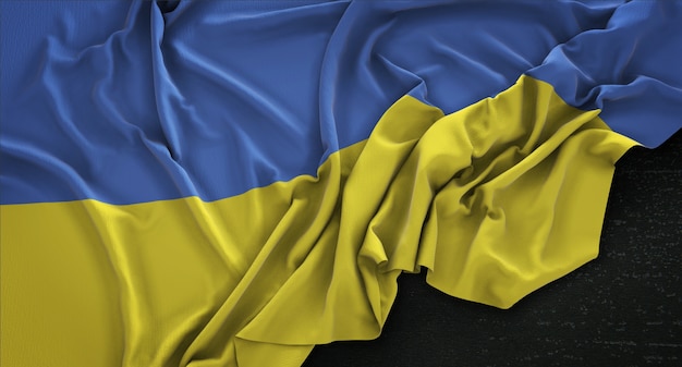 Ukraine Flag Wrinkled On Dark Background 3D Render