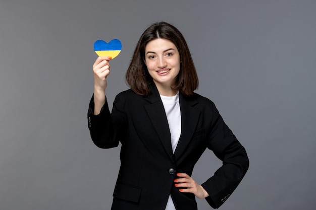 Ukraine russian conflict gorgeous young dark hair woman in black blazer