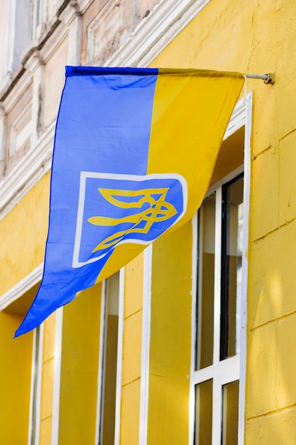 Ukrainian flag on a building