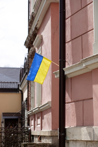 Ukrainian flag on a building