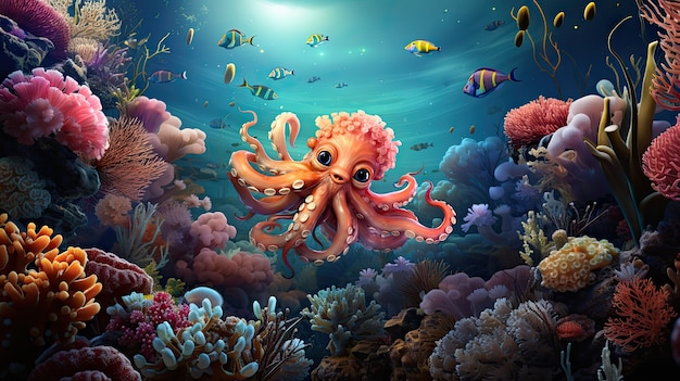 Free photo underwater scene with marine life in cartoon style