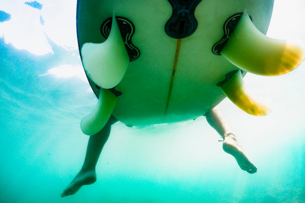 Free Photo underwater shot of woman with surfboard