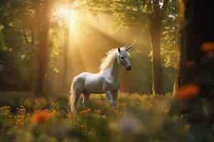 Free photo unicorn in forest ai generated