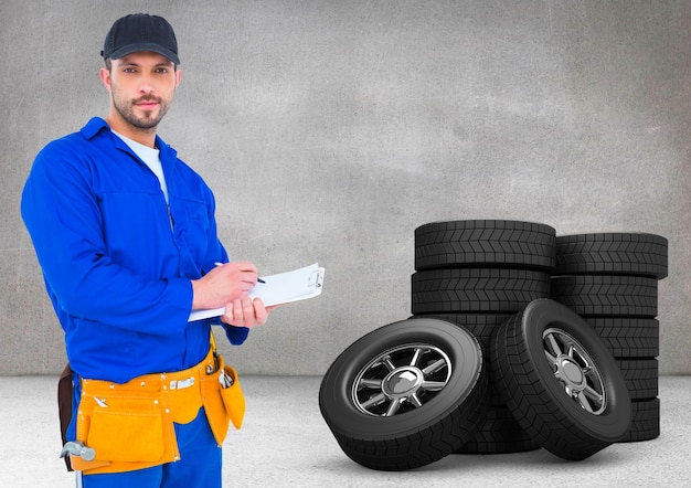 Free photo uniform male electrician blue working