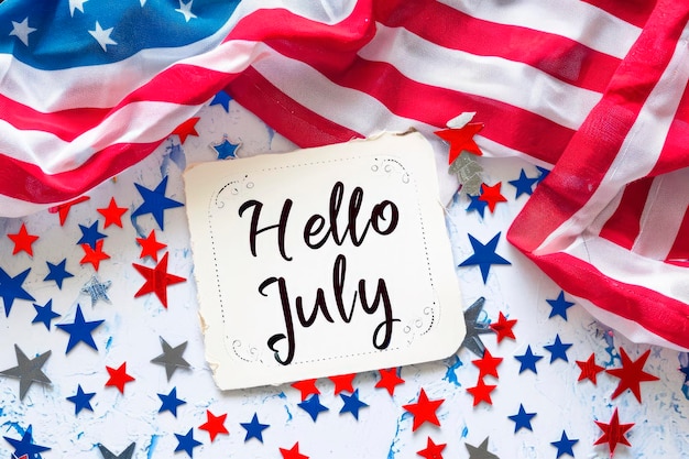 Free photo united states flag background with a hello july note