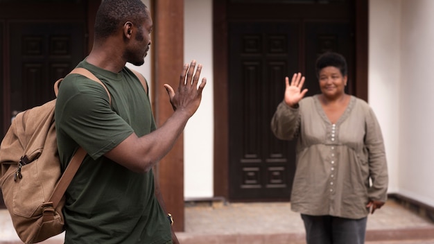 United states soldier departing from his family