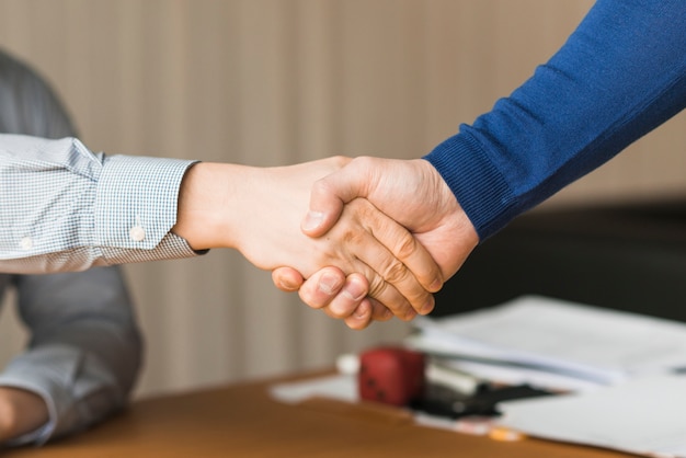 Unrecognizable businessmen handshaking