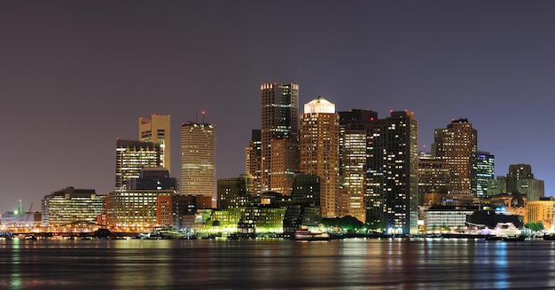 Urban city night scene panorama from Boston Massachusetts.