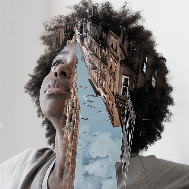 Free Photo urban double exposure portrait