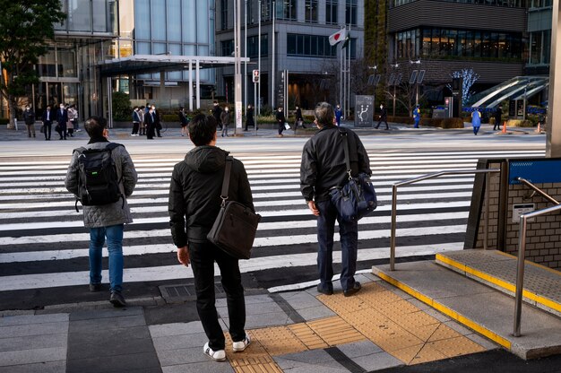 Urban landscape of tokyo city with pedestrian crossing