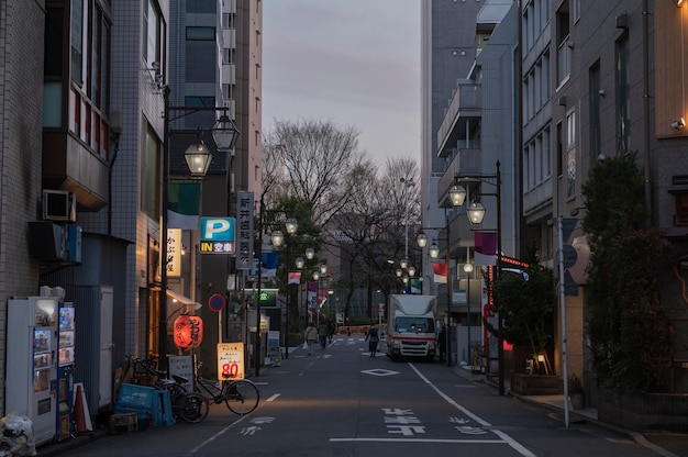 Urban view with people walking on street