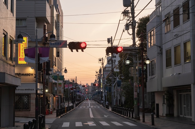 Urban view with red traffic light