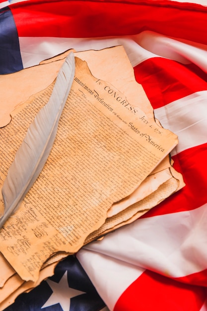 Free Photo usa independence day concept with feather on declaration