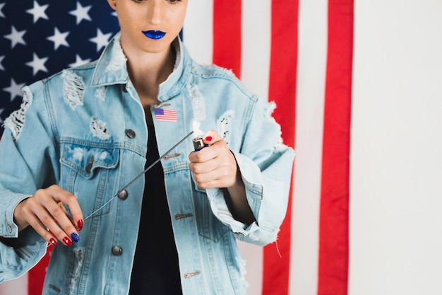 Usa independence day concept with punk woman