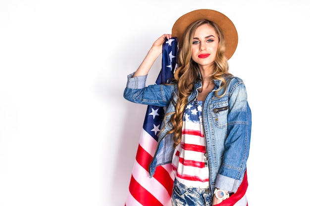 Usa independence day concept with woman saluting