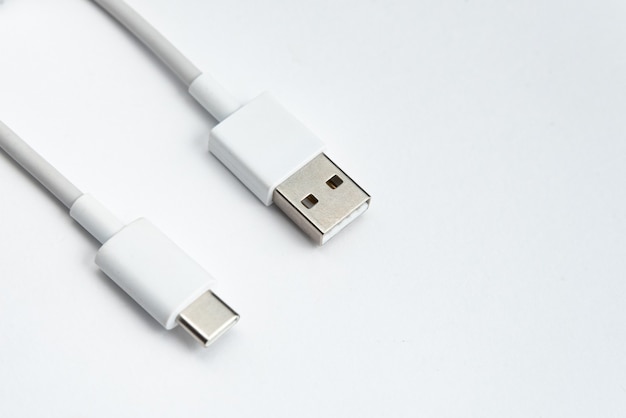 USB cable type C over white isolated background