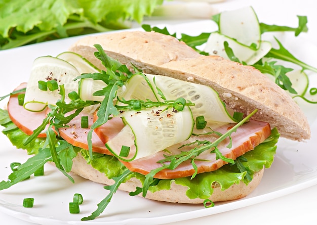 Free Photo useful sandwich with ham and herbs