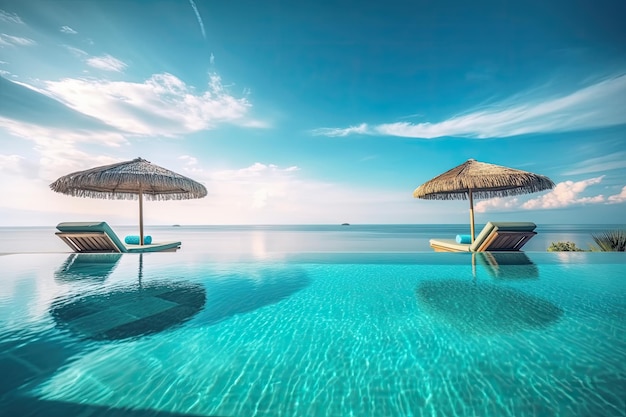 Free Photo vacation luxury resort with a swimming pool hammock and umbrellas ai generative