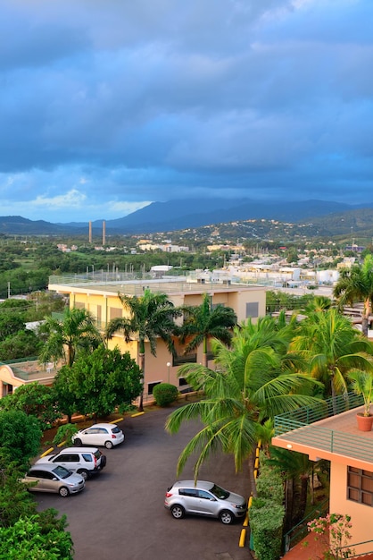 Free photo vacation resort over mountain with beautiful color in the morning in san juan, puerto rico.