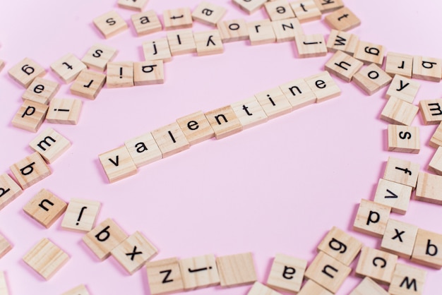 Valentine inscription on small wooden blocks