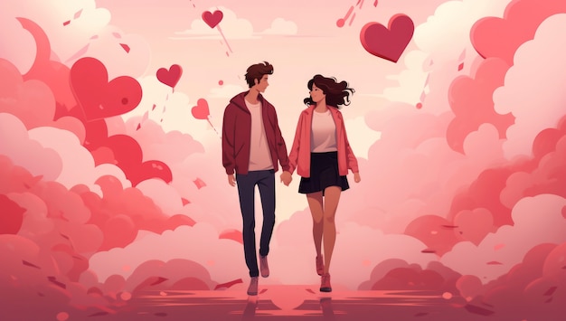 Valentine's day digital art with romantic couple