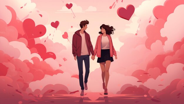 Valentine's day digital art with romantic couple