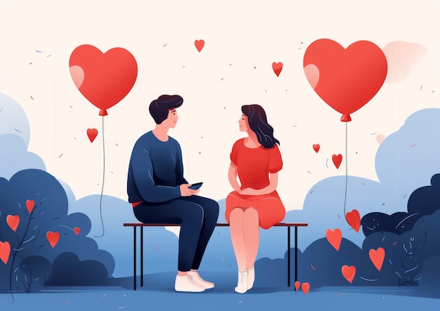 Valentine's day digital art with romantic couple