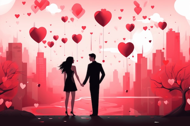 Valentine's day digital art with romantic couple