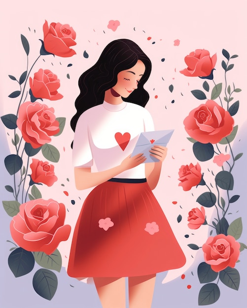 Free photo valentine's day digital art with woman reading letter