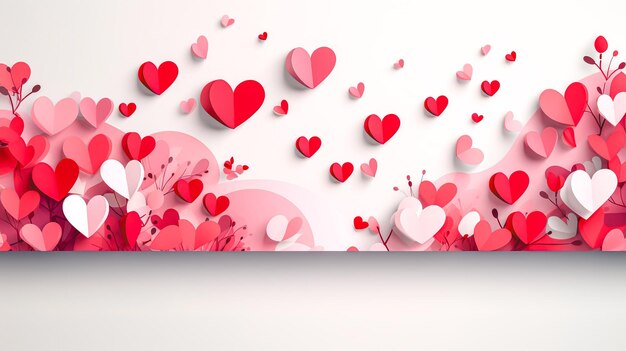 Valentines day banner design with paper hearts