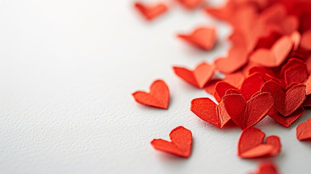 Valentines day card with red heartshaped paper elements on a white background