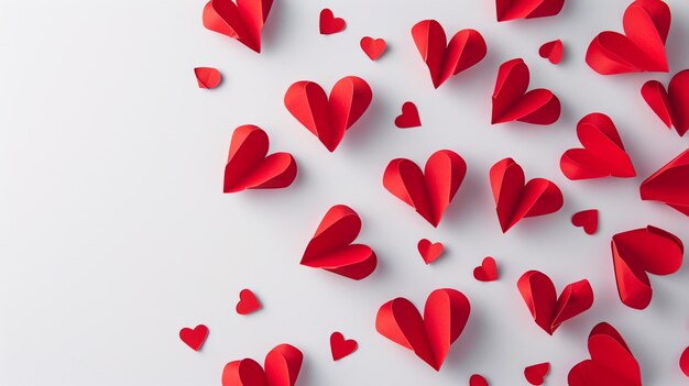 Valentines day card with red heartshaped paper elements on a white background