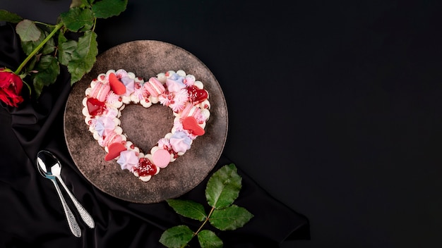 Valentines day heart-shaped cake with copy space