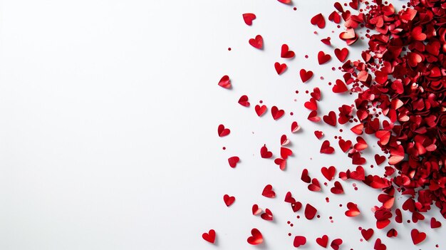 Valentines Day postcard with red confetti on a white isolate background