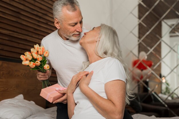 Valentines day senior couple at home