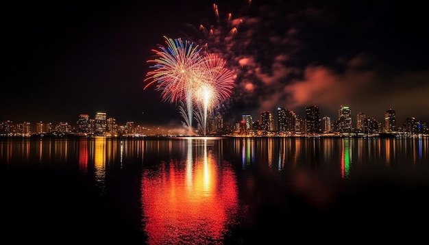 Free photo vancouver skyline explodes with vibrant fireworks display generated by ai