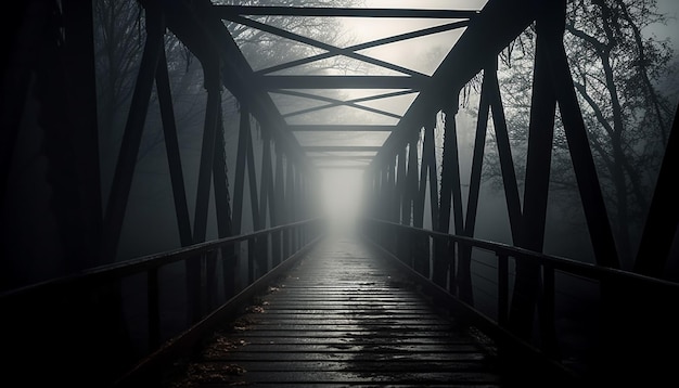 Free photo vanishing point leads to spooky old bridge generated by ai